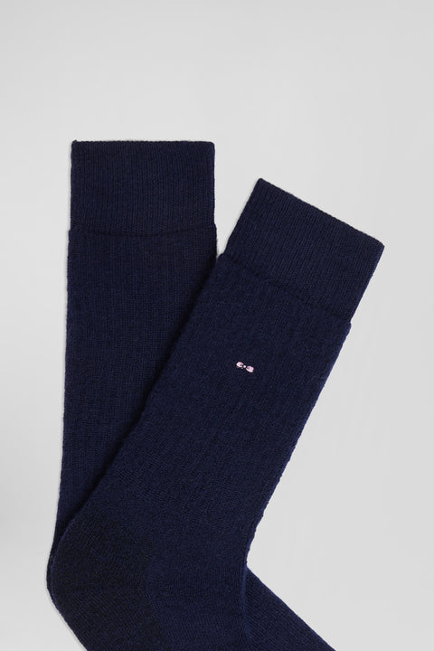 Plain navy ribbed cotton socks - Image 2