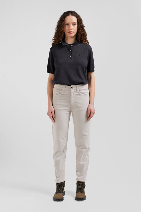 Regular anthracite grey short-sleeved wool polo neck jumper - Image 1