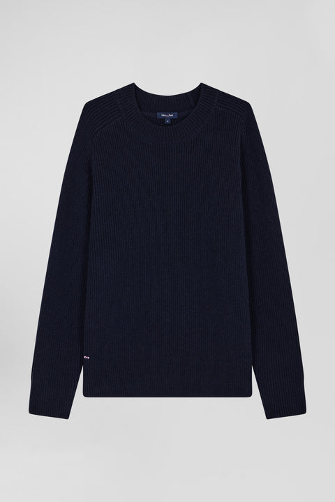 Navy blue wool and cashmere round-neck sweater, regular fit - Image 1