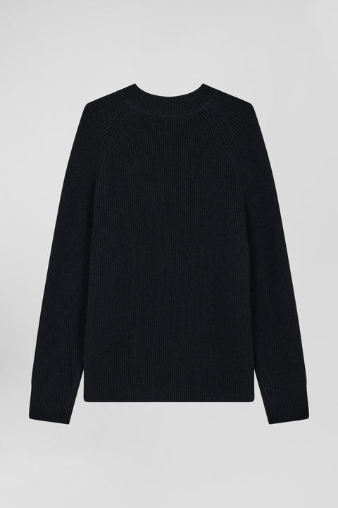 Plain round-neck sweater in black wool and cashmere, regular fit - Image 2