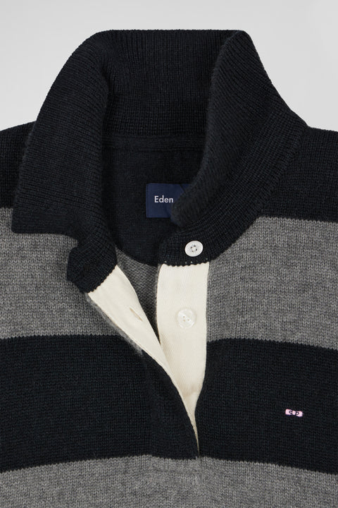 Black and grey striped wool and cashmere polo-neck sweater - Image 3