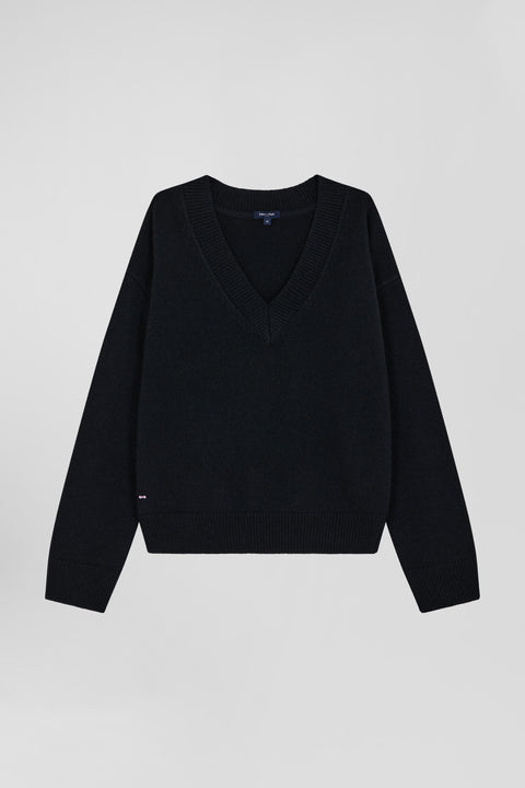 Black wool and cashmere V-neck sweater Relaxed cut - Image 1