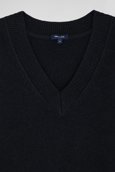 Black wool and cashmere V-neck sweater Relaxed cut - Image 3