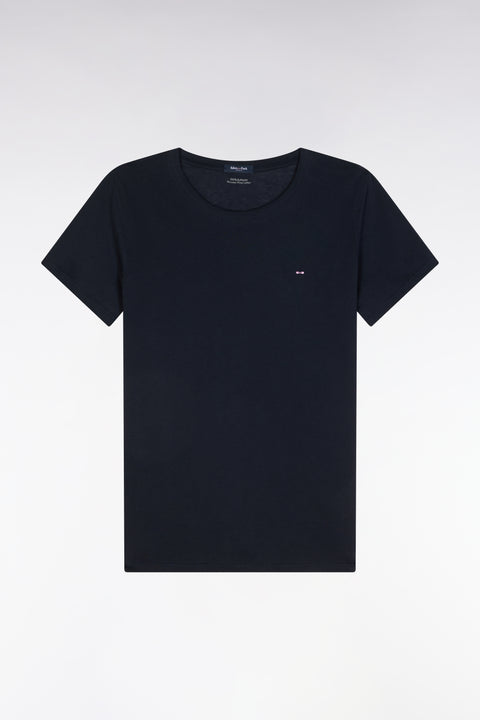 Round-neck T-shirt in lightweight navy Pima cotton jersey, straight cut - Image 2