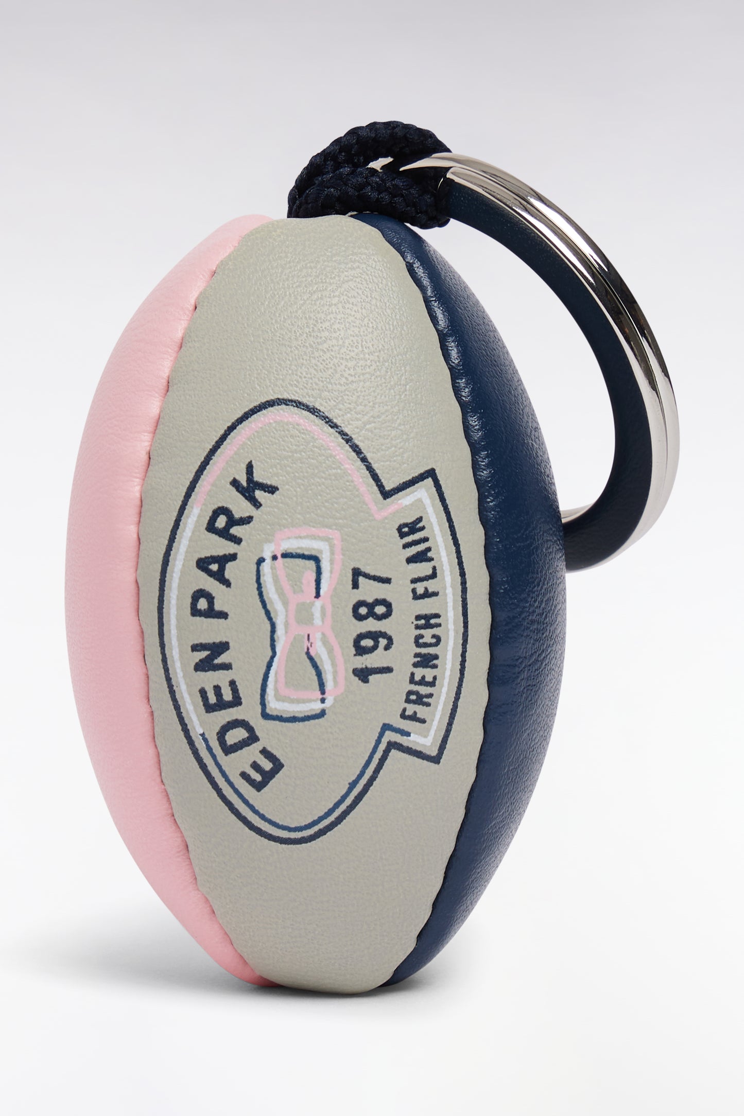 Rugby ball keyring in pink synthetic leather