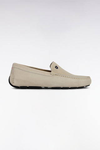 Ecru suede leather loafers