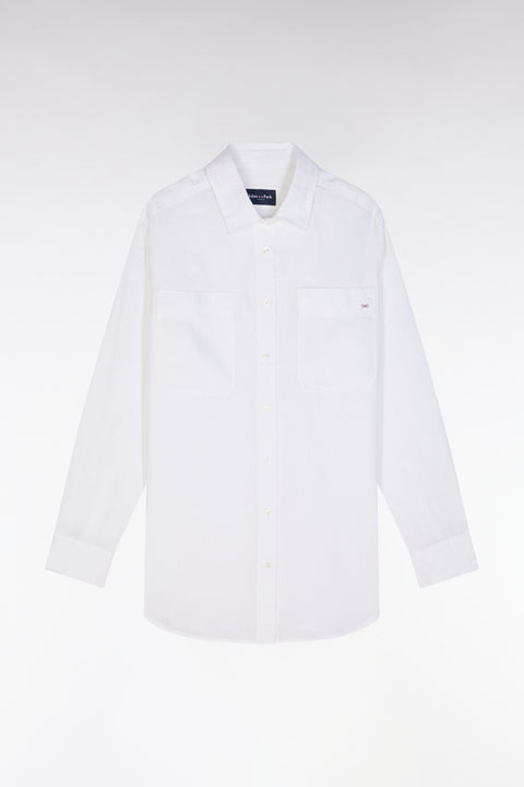 Oversized white linen shirt with patch pockets - Image 2