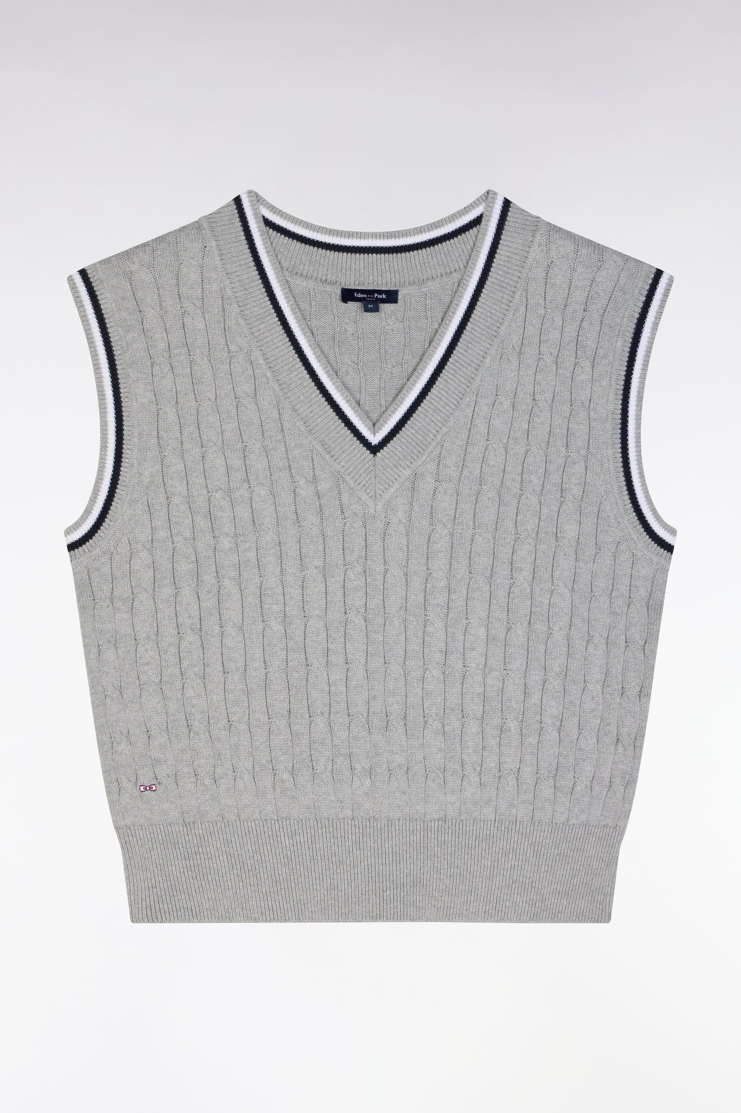Relaxed-fit black cable cotton sleeveless jumper