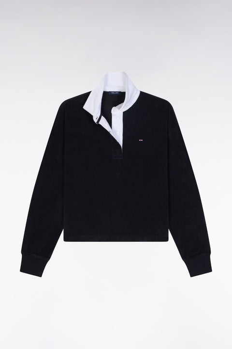 Navy cotton sweatshirt with navy rugby shirt collar - Image 2
