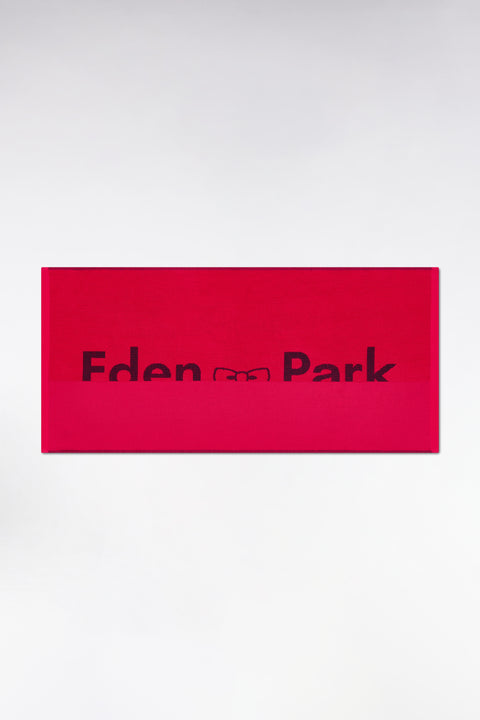 Fuchsia cotton terry beach towel with pink Eden Park jacquard - Image 1