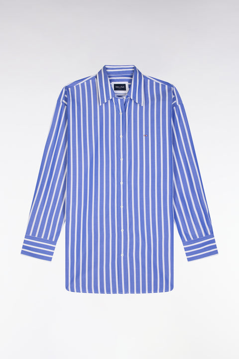 Oversized blue cotton shirt with white stripes - Image 2