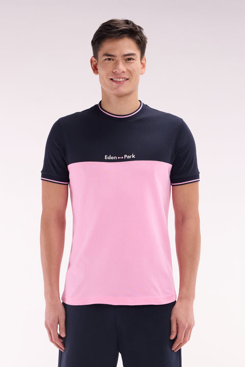 Straight-fit two-tone pink embroidered cotton T-shirt - Image 1