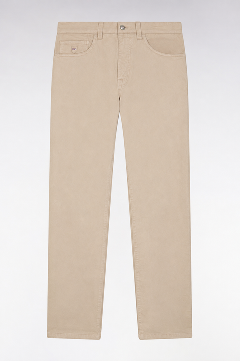 Pantalon 5 poches en toile de coton stretch beige coupe regular - Image 2