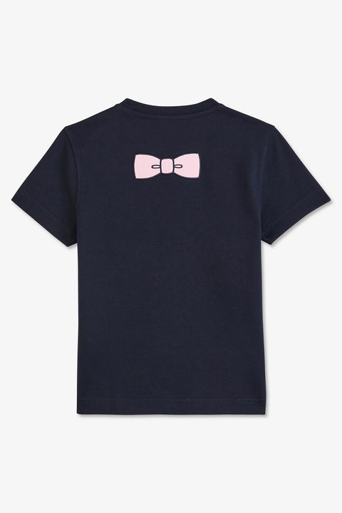 Navy blueT-shirt with embroidered bow tie on the back - Image 2