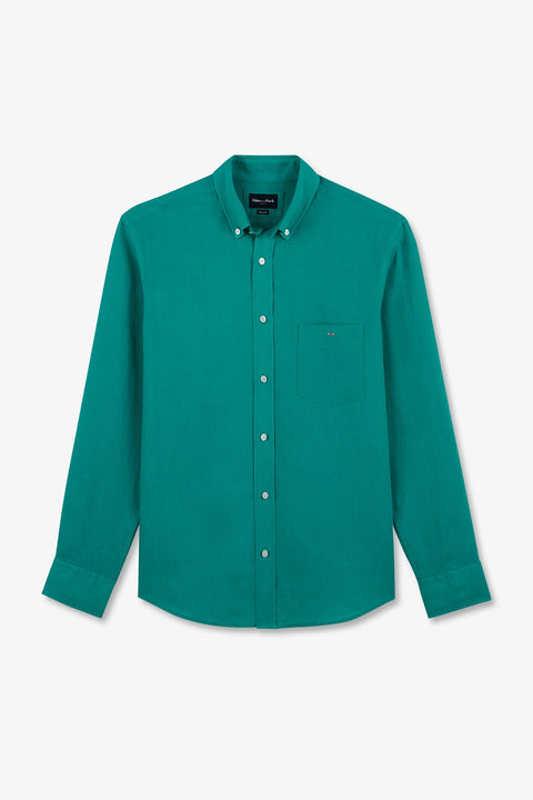 Plain green linen shirt - Image 2