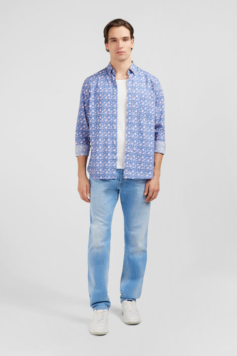 Blue shirt with exclusive floral print - Image 1