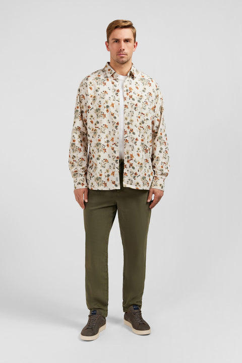 Beige shirt in flamme cotton with a floral print - Image 1