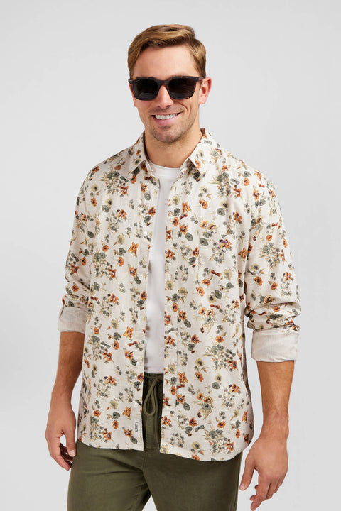 Beige shirt in flamme cotton with a floral print - Image 3
