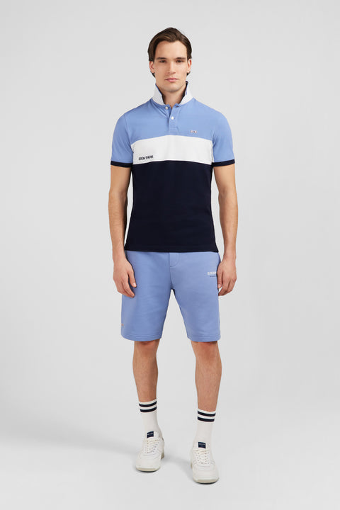 Short-sleeved blue colour-block polo shirt - Image 1