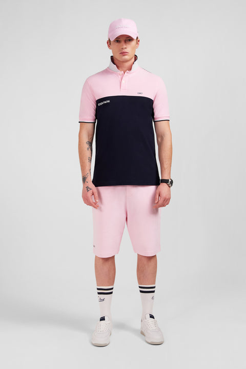 Pink short-sleeved colour-block polo shirt - Image 1
