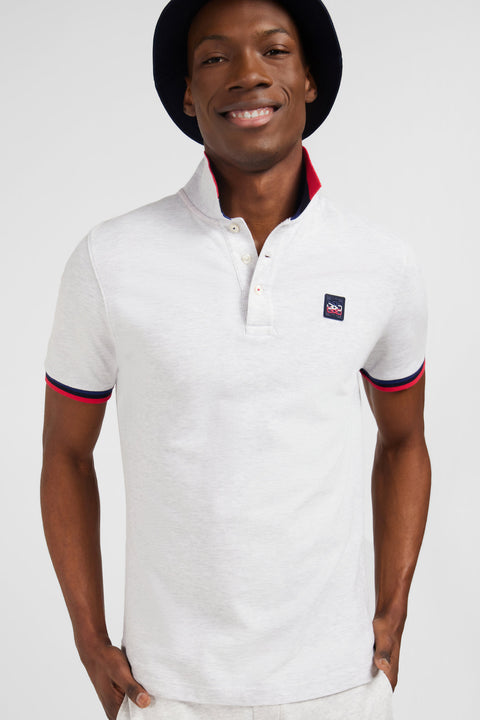Grey polo shirt with tricolour details - Image 3