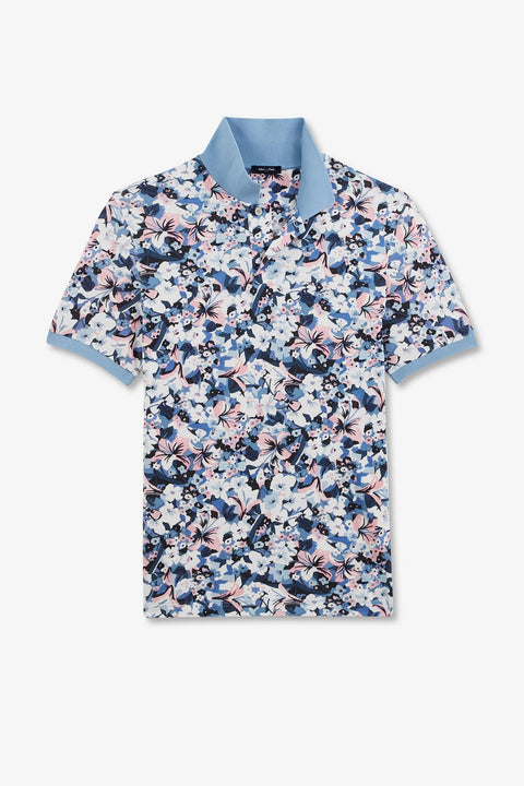 Light blue short-sleeved polo shirt with flower print - Image 2