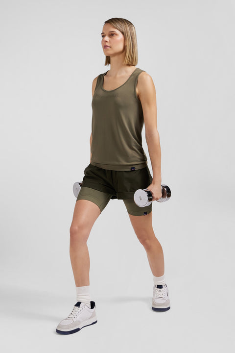 Khaki green stretch sports cycling shorts - Image 1
