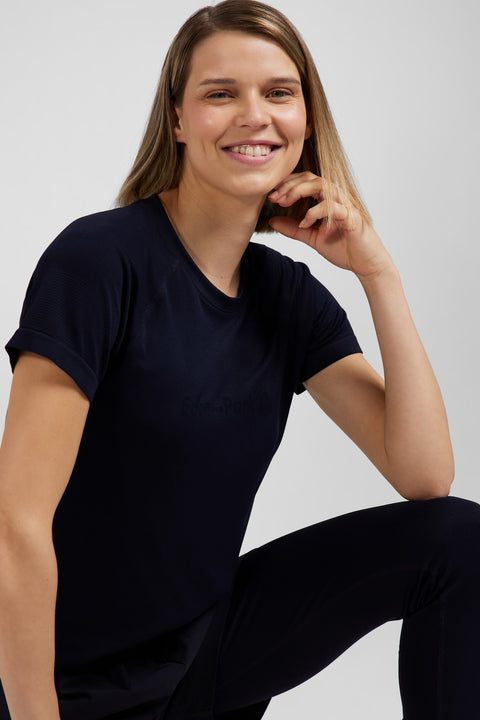 Navy blue short-sleeved sports T-shirt with striped details - Image 2