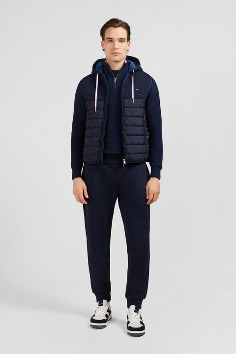 Navy blue sleeveless hooded puffa jacket - Image 1