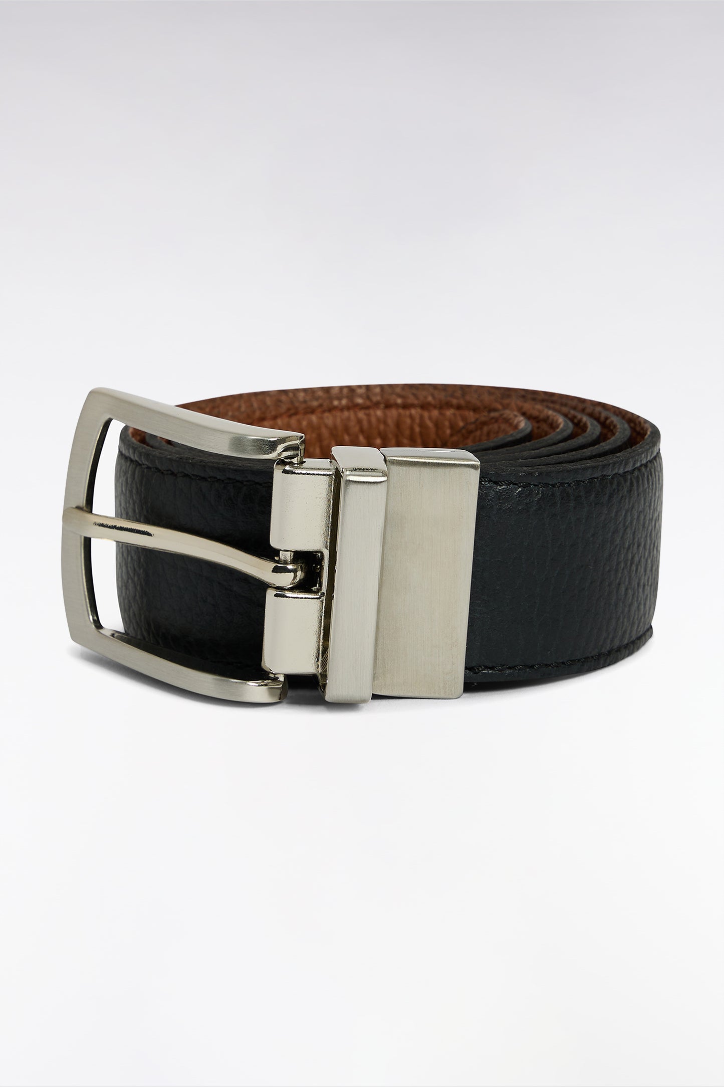 Reversible black and brown smooth leather belt