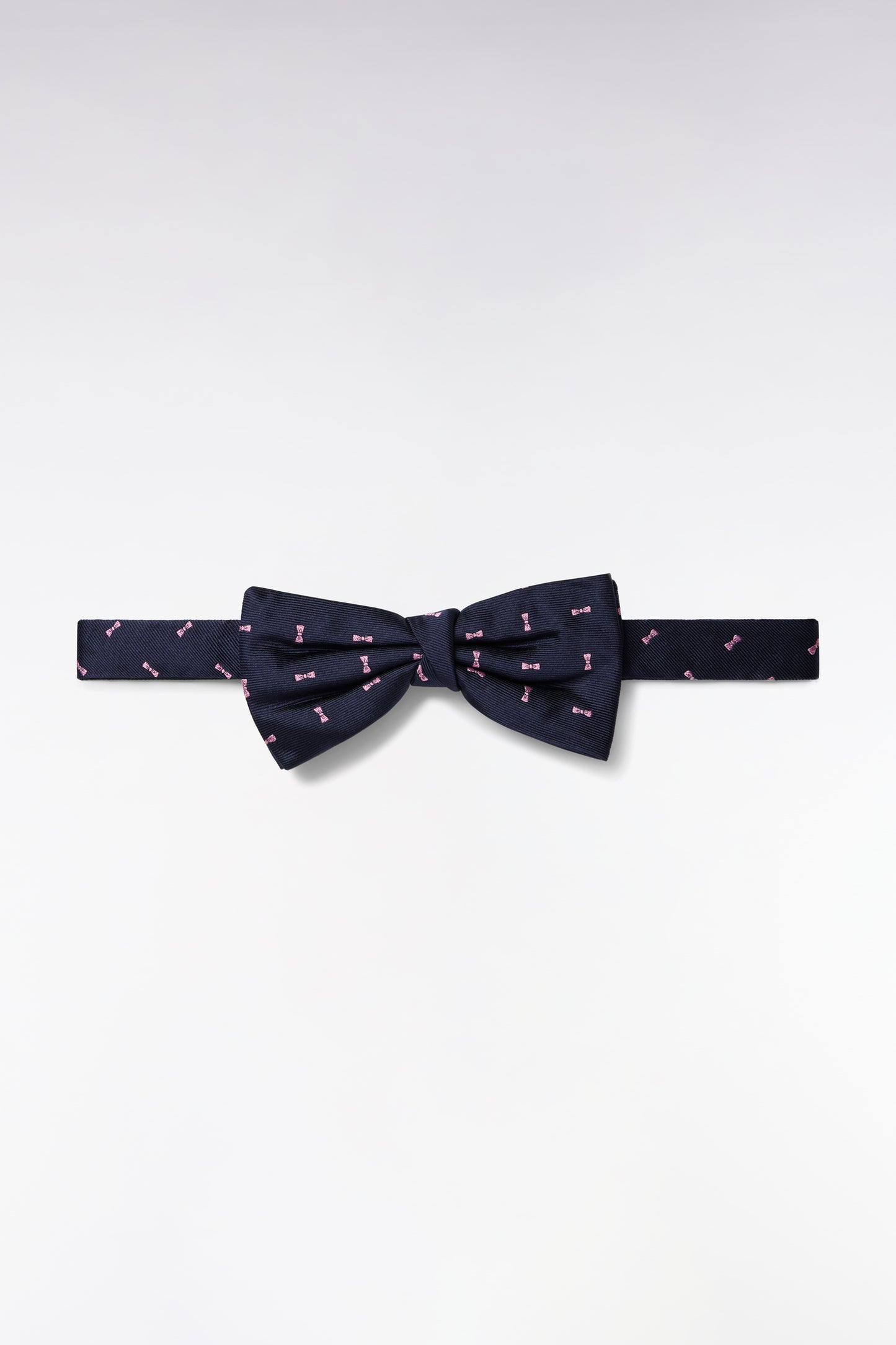 Navy silk bow tie with pink micropatterned bow ties