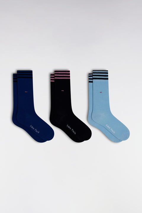 Pack of 3 pairs of blue stretch cotton blend socks - Image 1