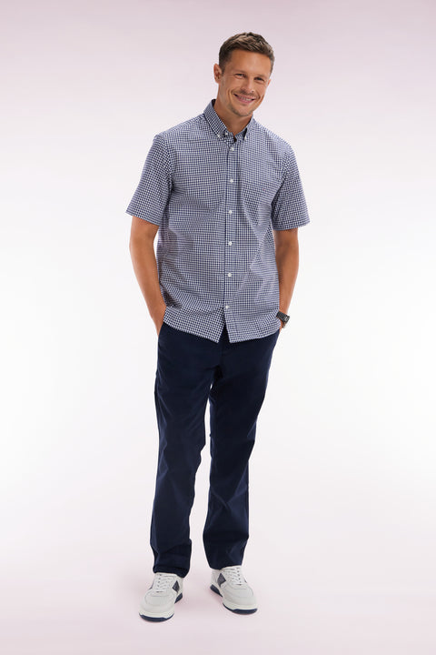 Navy straight-cut stretch cotton pleat-free chinos - Image 3