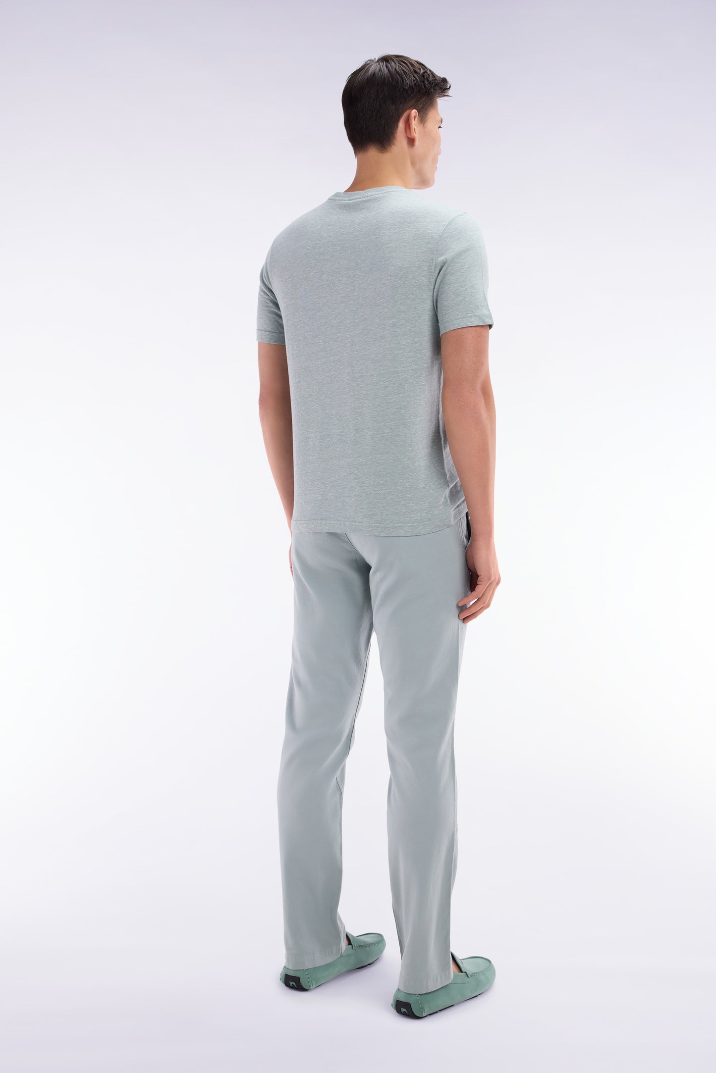 Straight-cut medium grey stretch cotton and linen pleat-free chinos