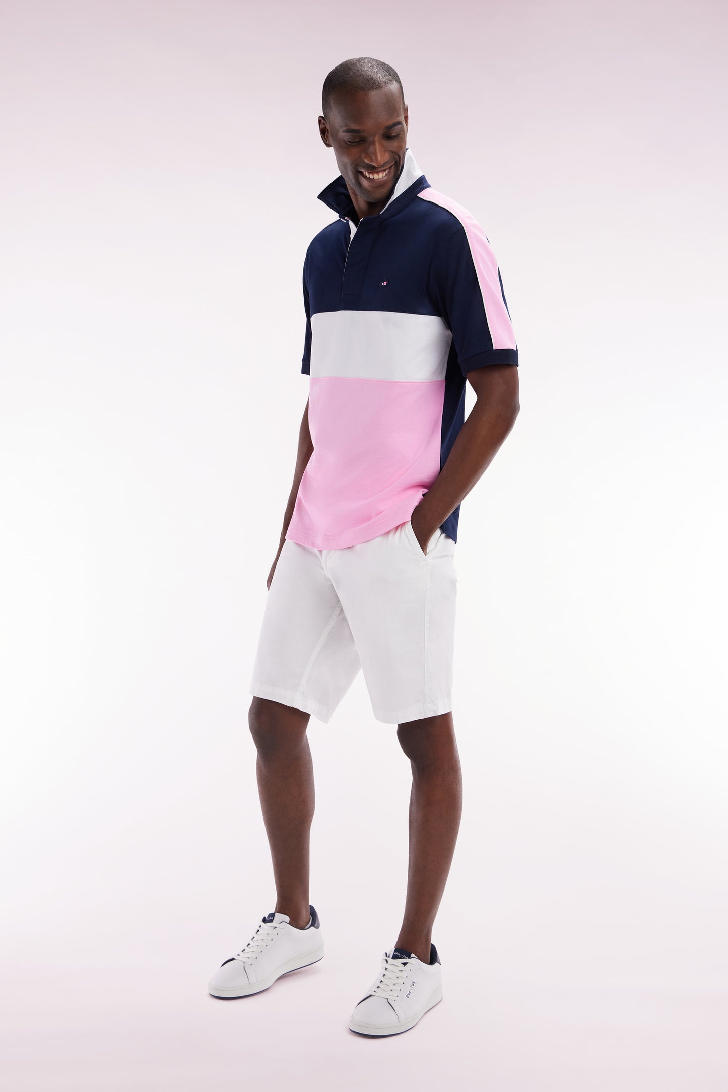 White straight-cut stretch cotton chino Bermuda shorts