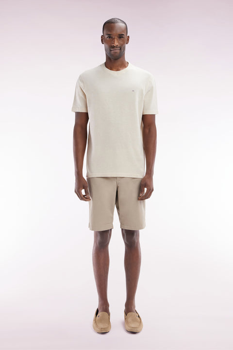 Beige straight-cut stretch cotton chino Bermuda shorts - Image 1