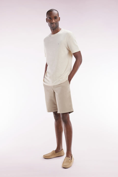 Beige straight-cut stretch cotton chino Bermuda shorts - Image 2