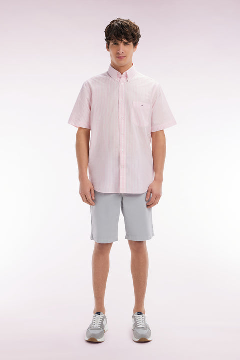 Grey straight-cut stretch cotton chino Bermuda shorts - Image 1