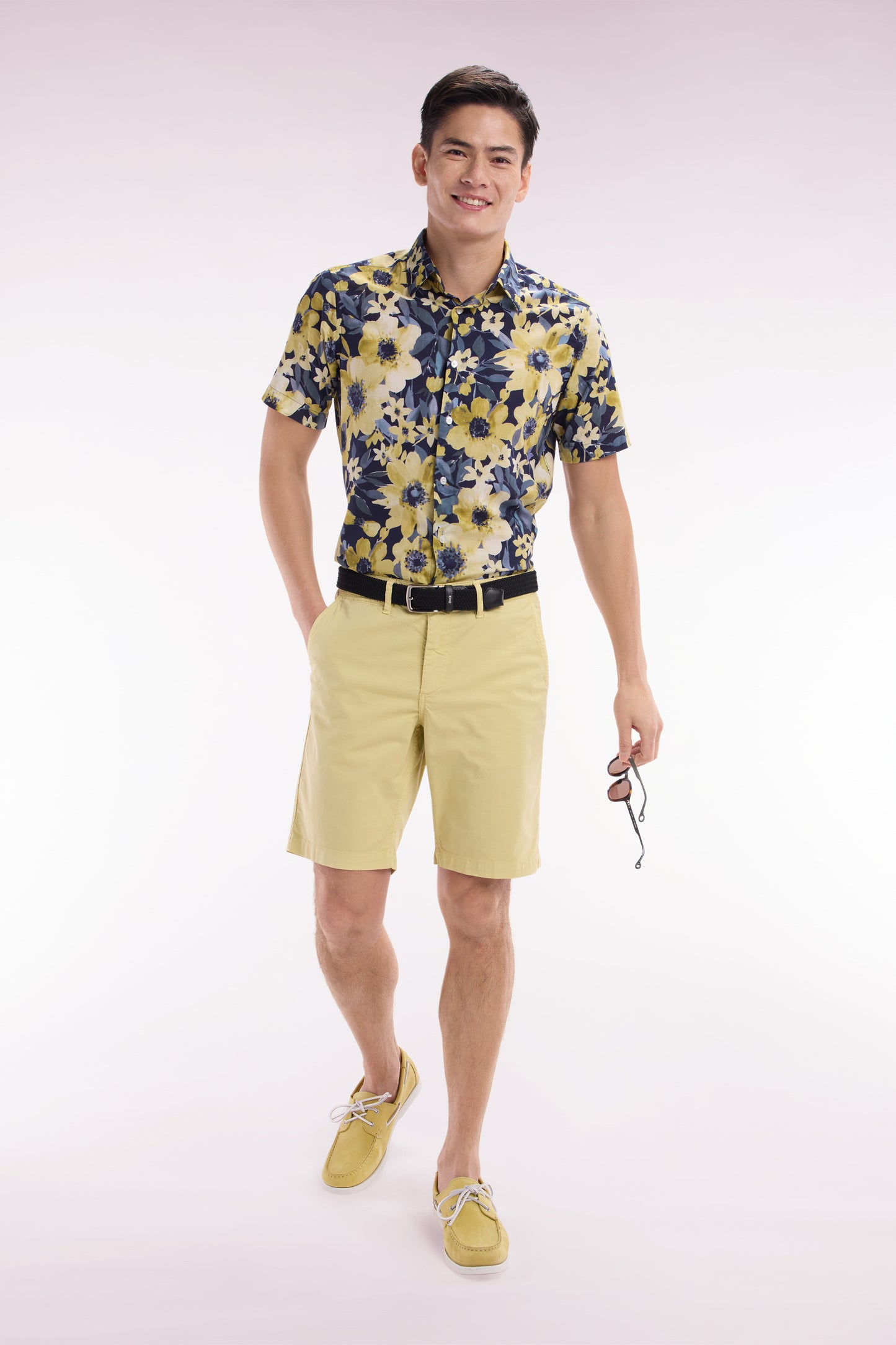 Ivory straight-cut stretch cotton chino Bermuda shorts