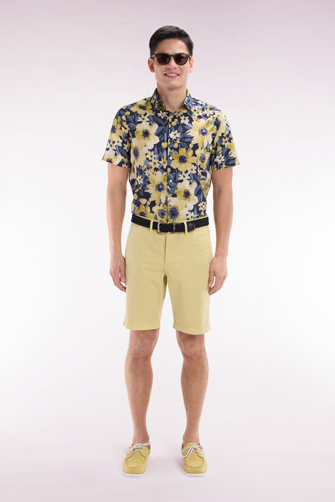 Ivory straight-cut stretch cotton chino Bermuda shorts - Image 1