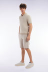 Straight-cut beige lyocell and stretch cotton Bermuda shorts