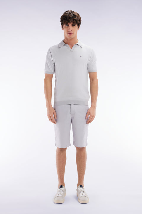 Straight-cut medium grey lyocell and stretch cotton Bermuda shorts - Image 1