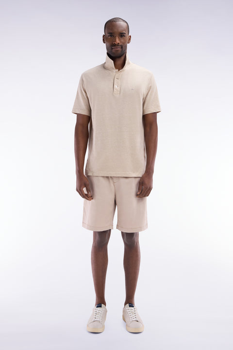 Elasticated waistband beige Bermuda shorts in lyocell and stretch cotton - Image 1
