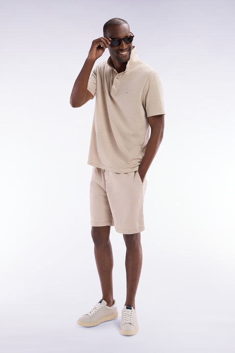 Elasticated waistband beige Bermuda shorts in lyocell and stretch cotton - Image 3