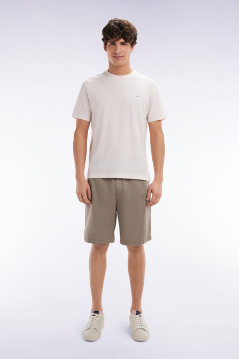 Elasticated waistband sand Bermuda shorts in lyocell and stretch cotton - Image 1