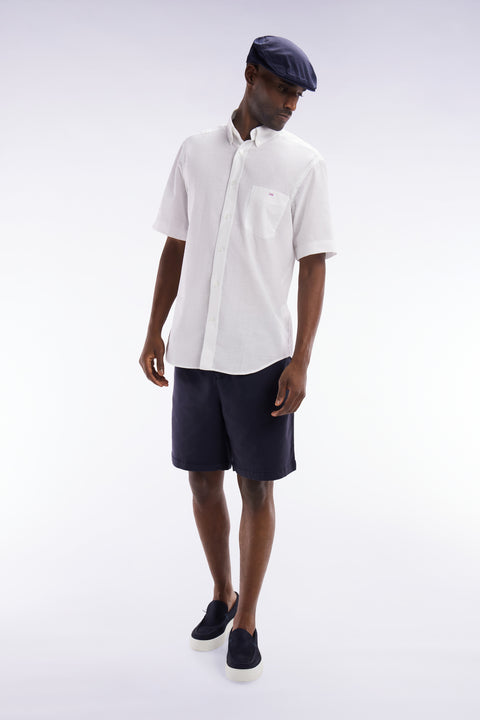 Elasticated waistband navy Bermuda shorts in lyocell and stretch cotton - Image 2