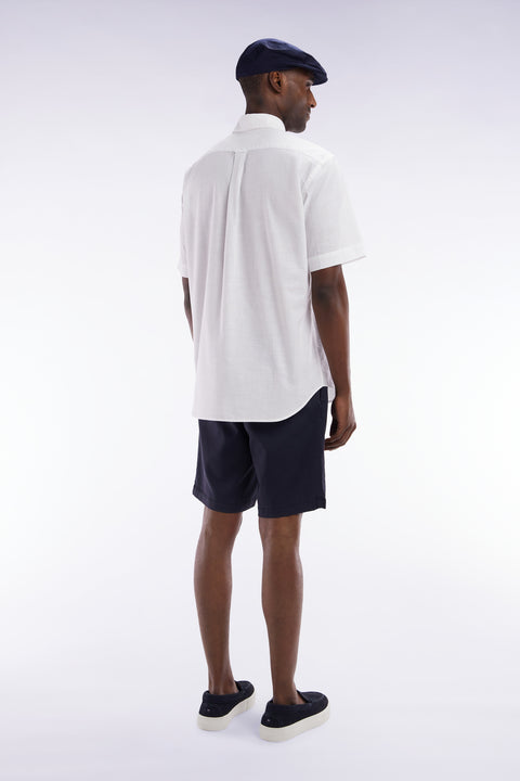 Elasticated waistband navy Bermuda shorts in lyocell and stretch cotton - Image 3