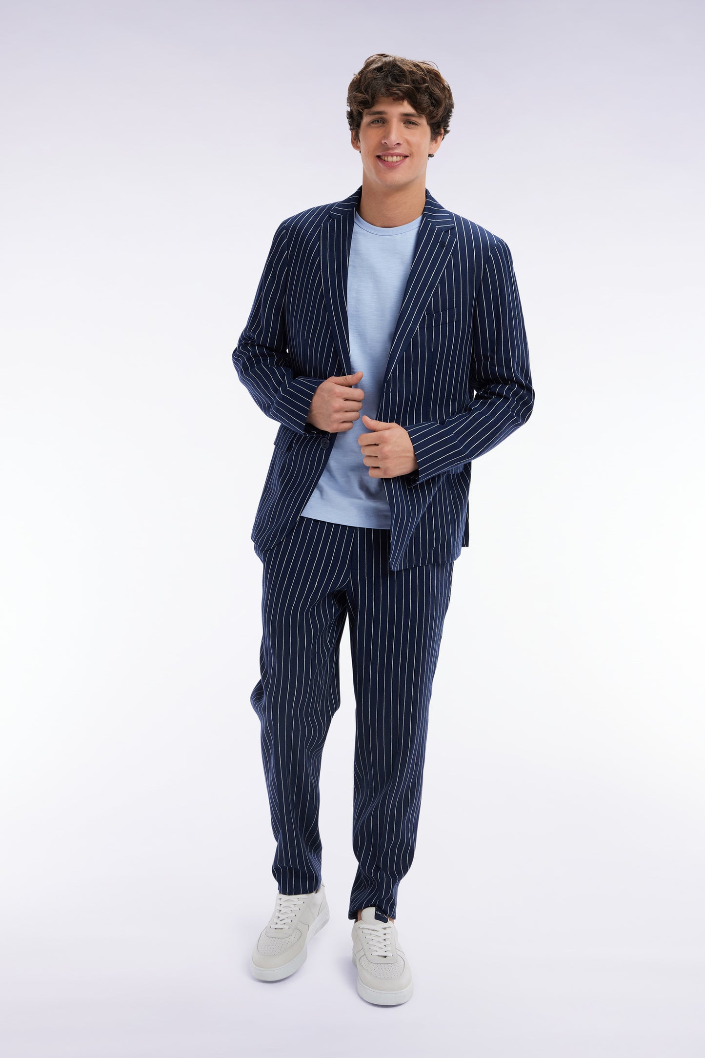 Navy tennis stripe elastic pants
