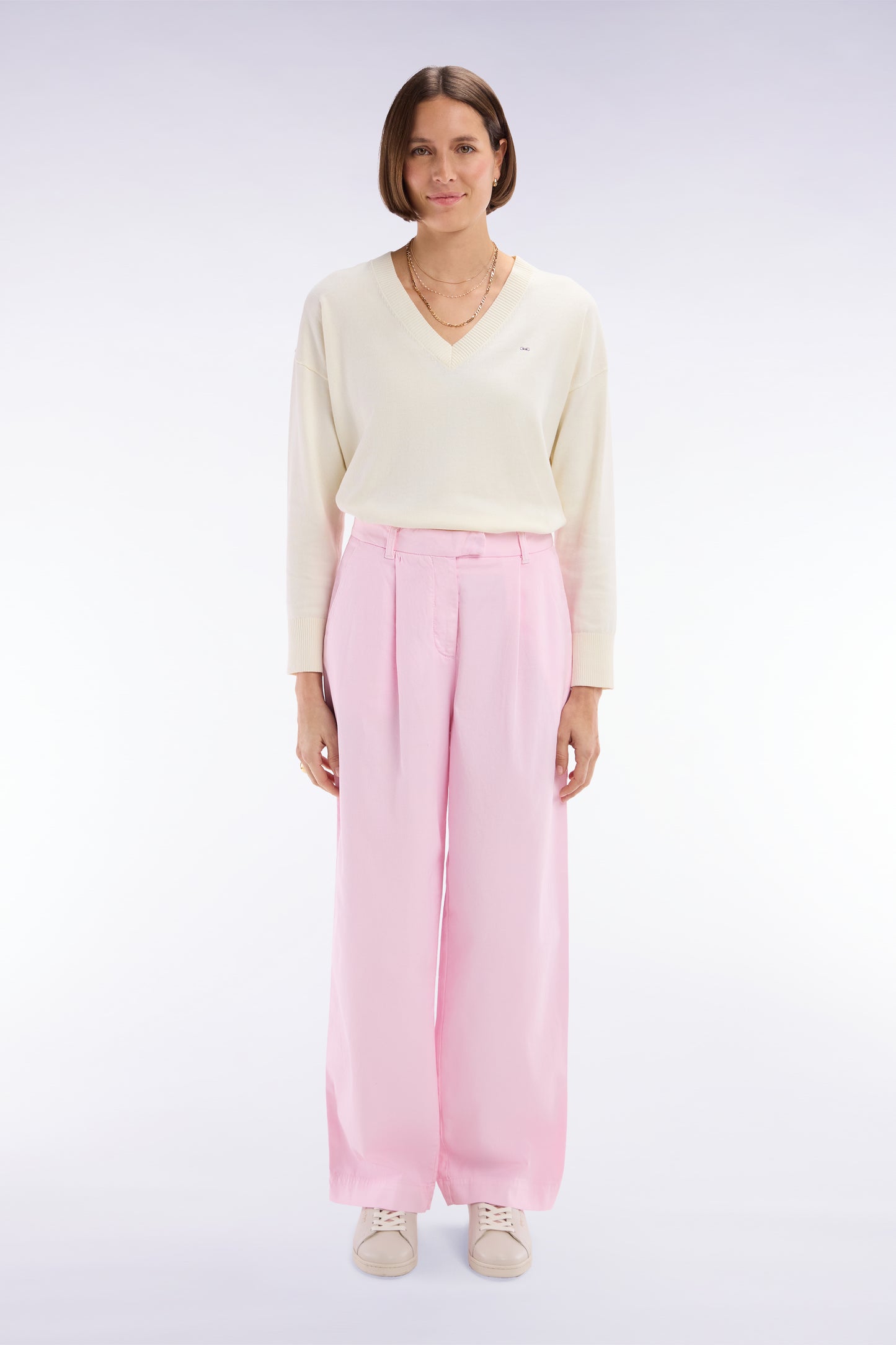 Relaxed fit pink stretch cotton trousers