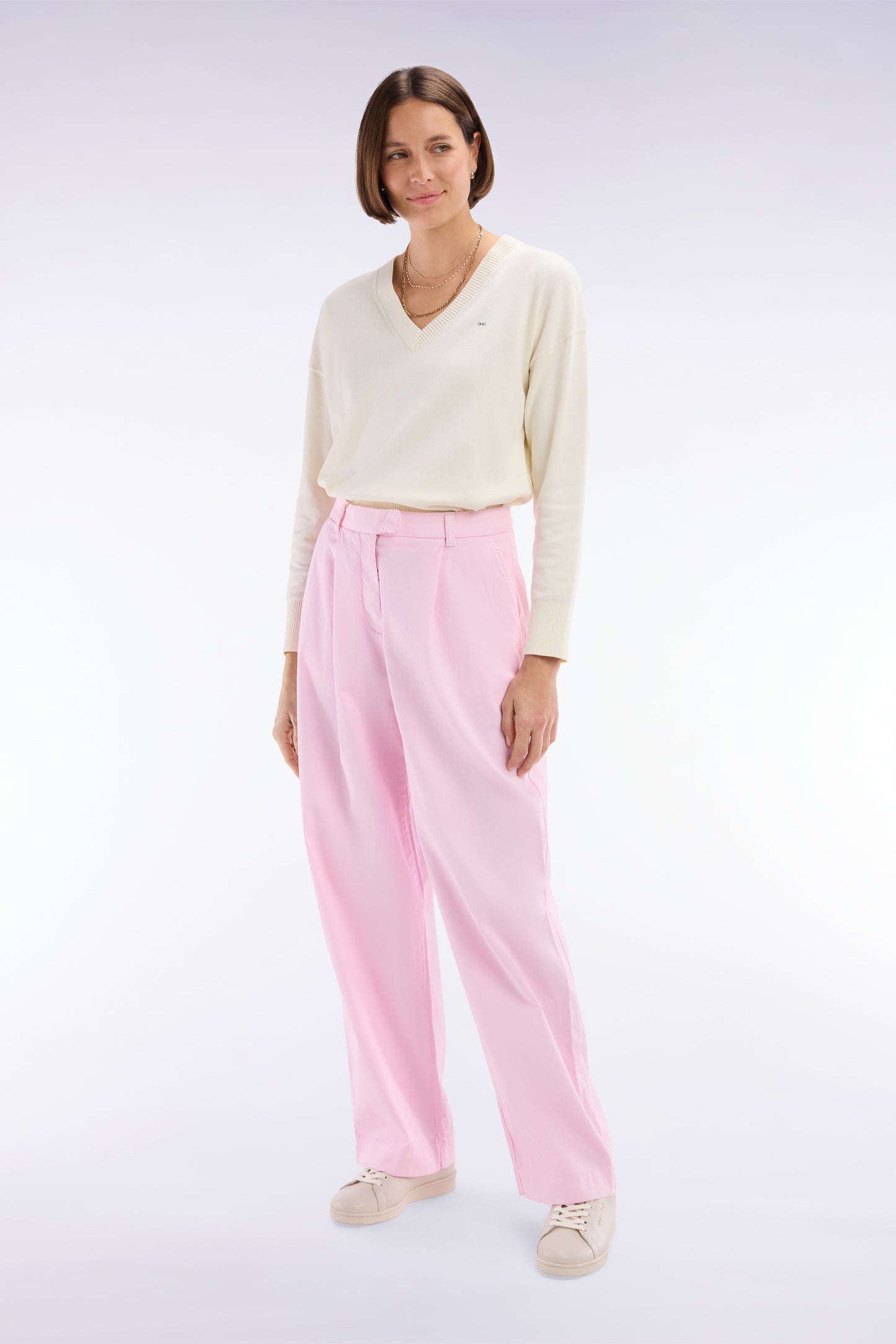 Relaxed fit pink stretch cotton trousers